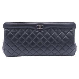 Chanel Large CC Frame Quilted Clutch Bag in Black Leather